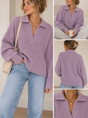 American Eagle Collared Knit Sweater – Lavender – Size L – NWT
